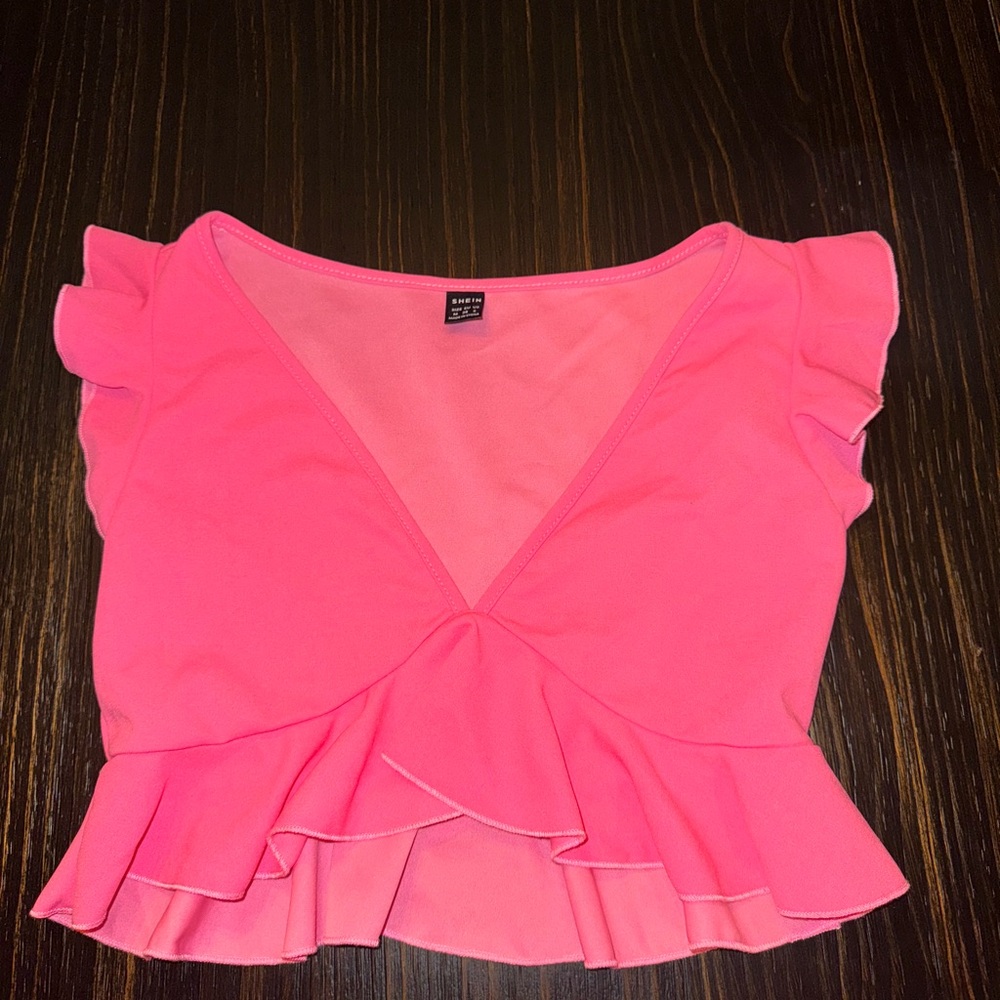Pink Ruffled V-Neck Top